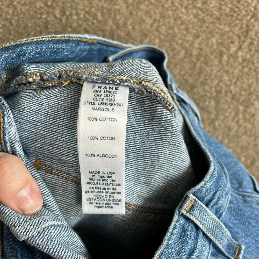Frame Le Bardot Denim Jean Skirt Womens 24 Margolis Midi High Rise Raw Hem NEW - Picture 12 of 12
